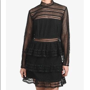 Self Portrait Black Tiered Paneled Lace Dress